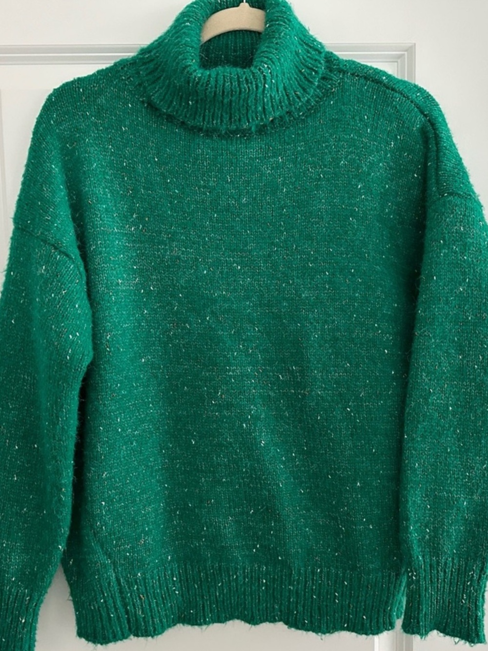 Speckled Confetti Knit Oversized Green Turtleneck Sweater